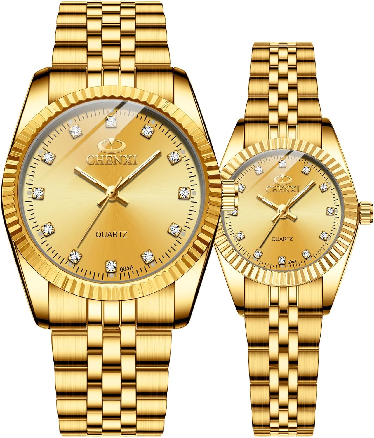 Golden Stainless Steel Waterproof Couple Watches Set for Men and Women