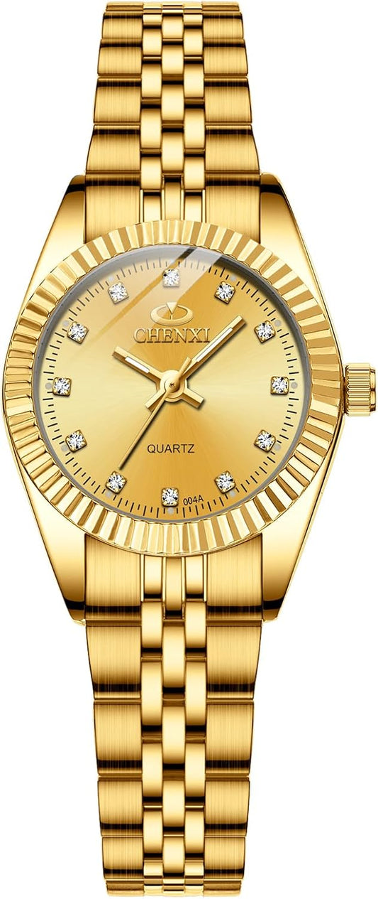 Golden Stainless Steel Waterproof Couple Watches Set for Men and Women